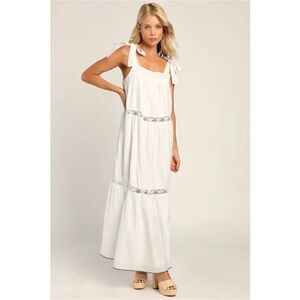 Lulu's White Maxi Dress with Lace